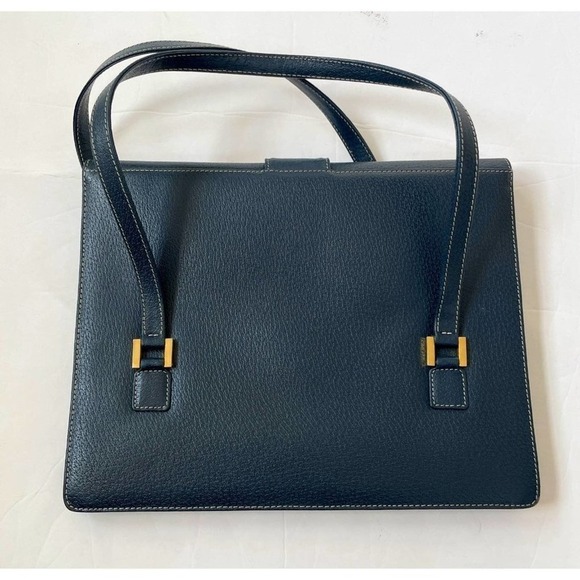 Fendi Navy Blue Leather top handle with marbel clasp Vintage - Picture 4 of 11